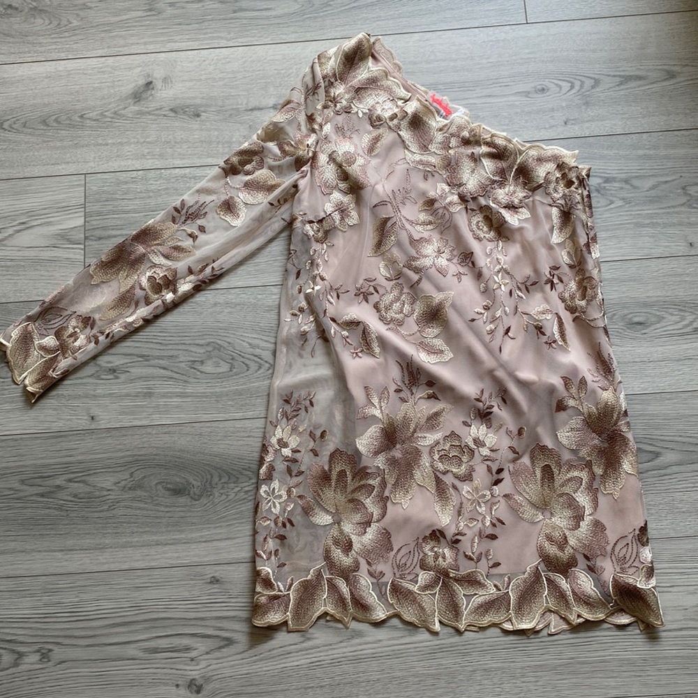 Free People Blush Pink One-Shoulder Floral Lace Dress